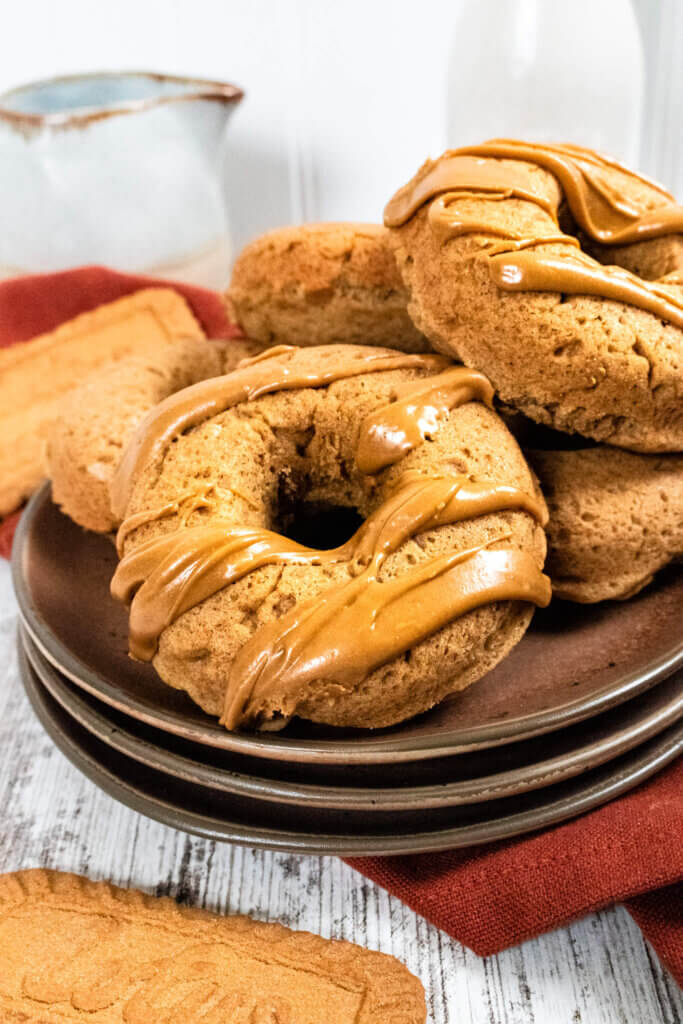 Cookie butter donuts on brown plate