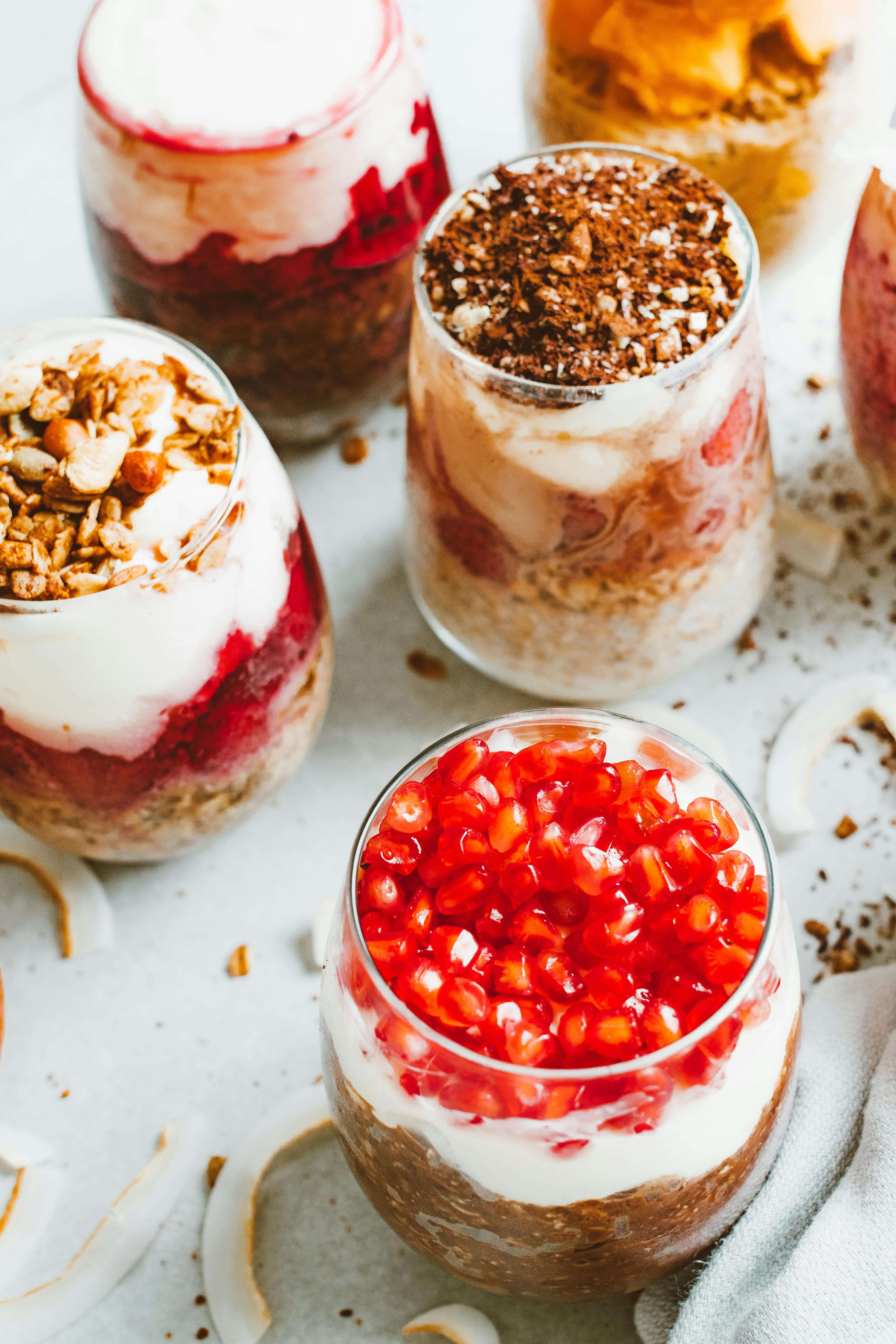 Four Greek yogurt parfaits 