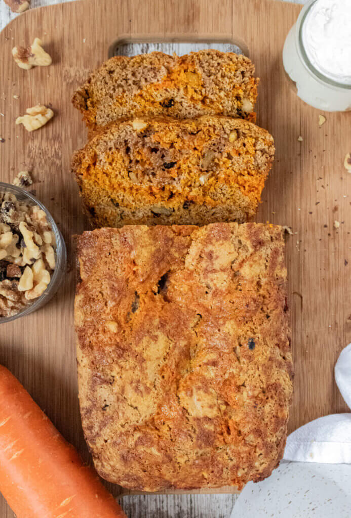 Carrot cake loaf sliced