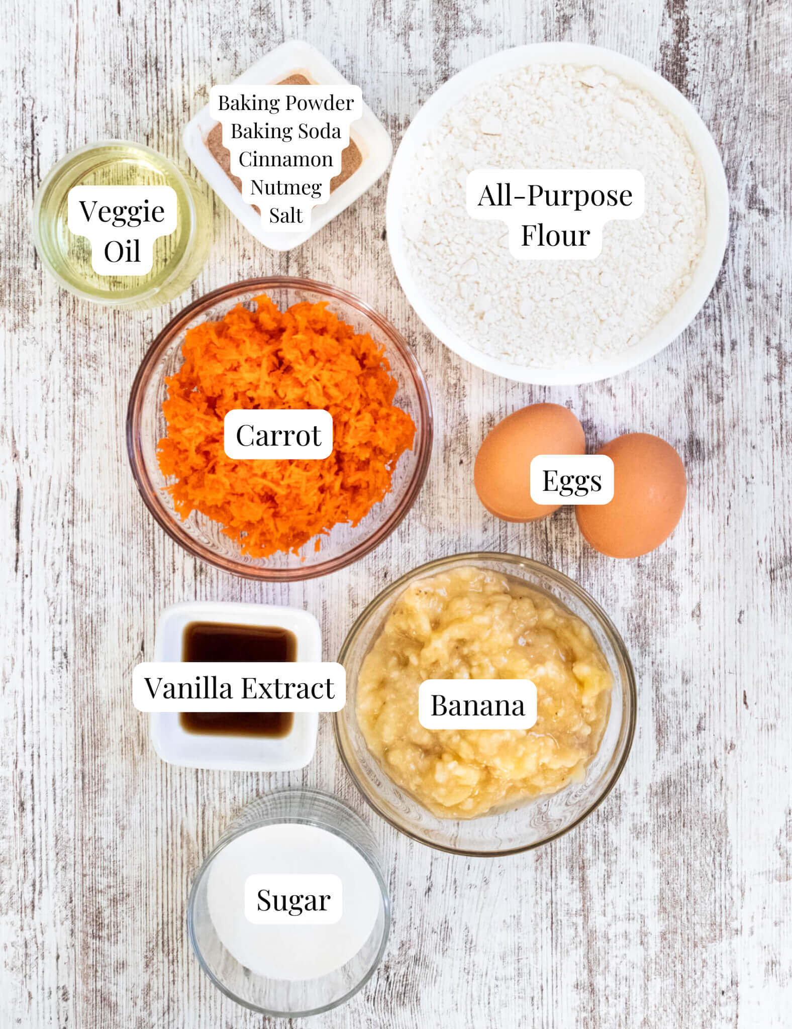 Carrot Banana muffin ingredients