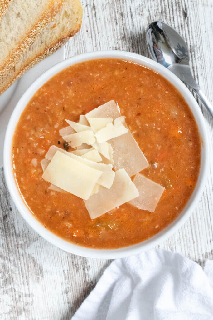 Vegetarian Navy bean Soup with Shaved Parmesan