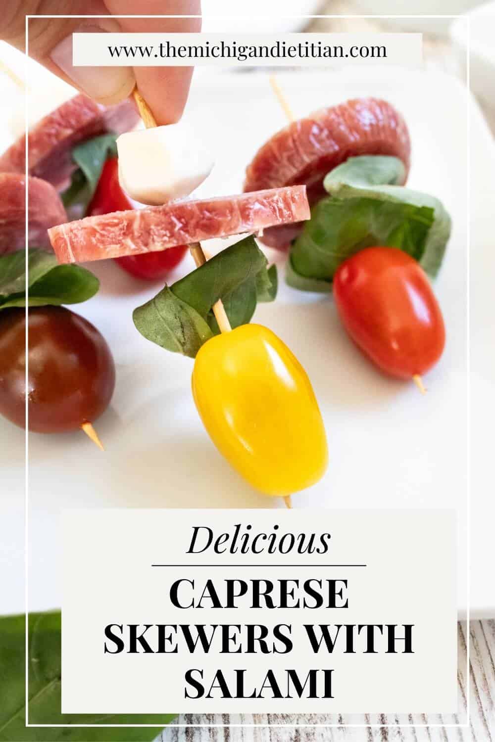 Caprese skewers with salami