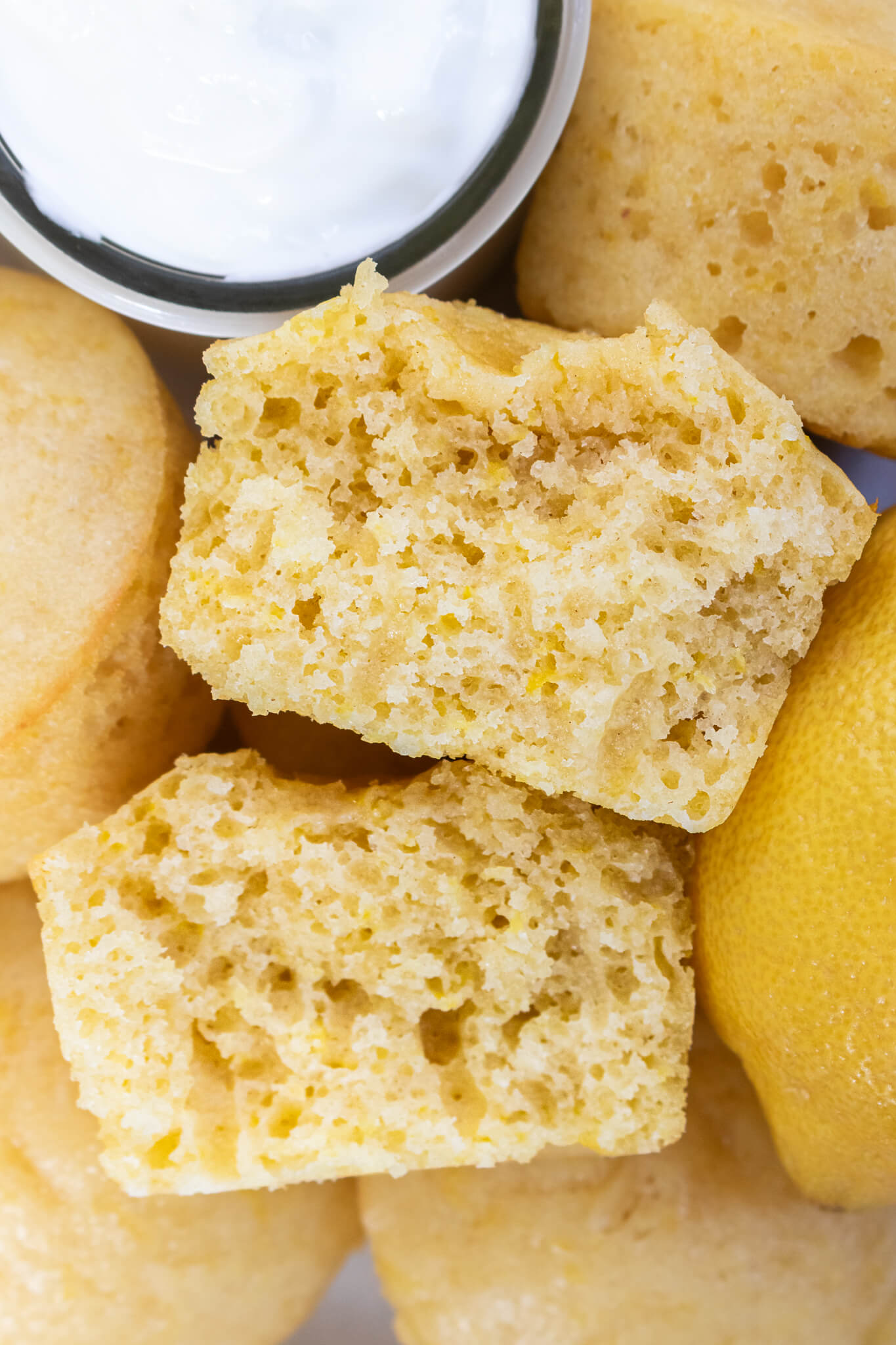 Lemon yogurt muffin cut in half