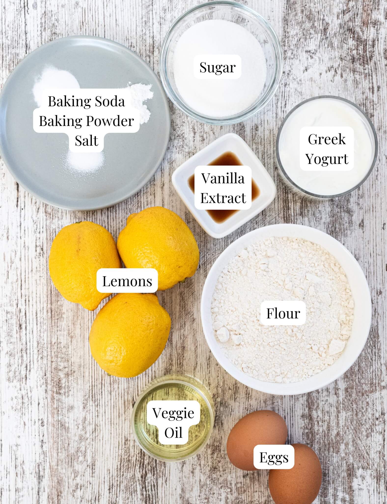 ingredients to make lemon yogurt muffins