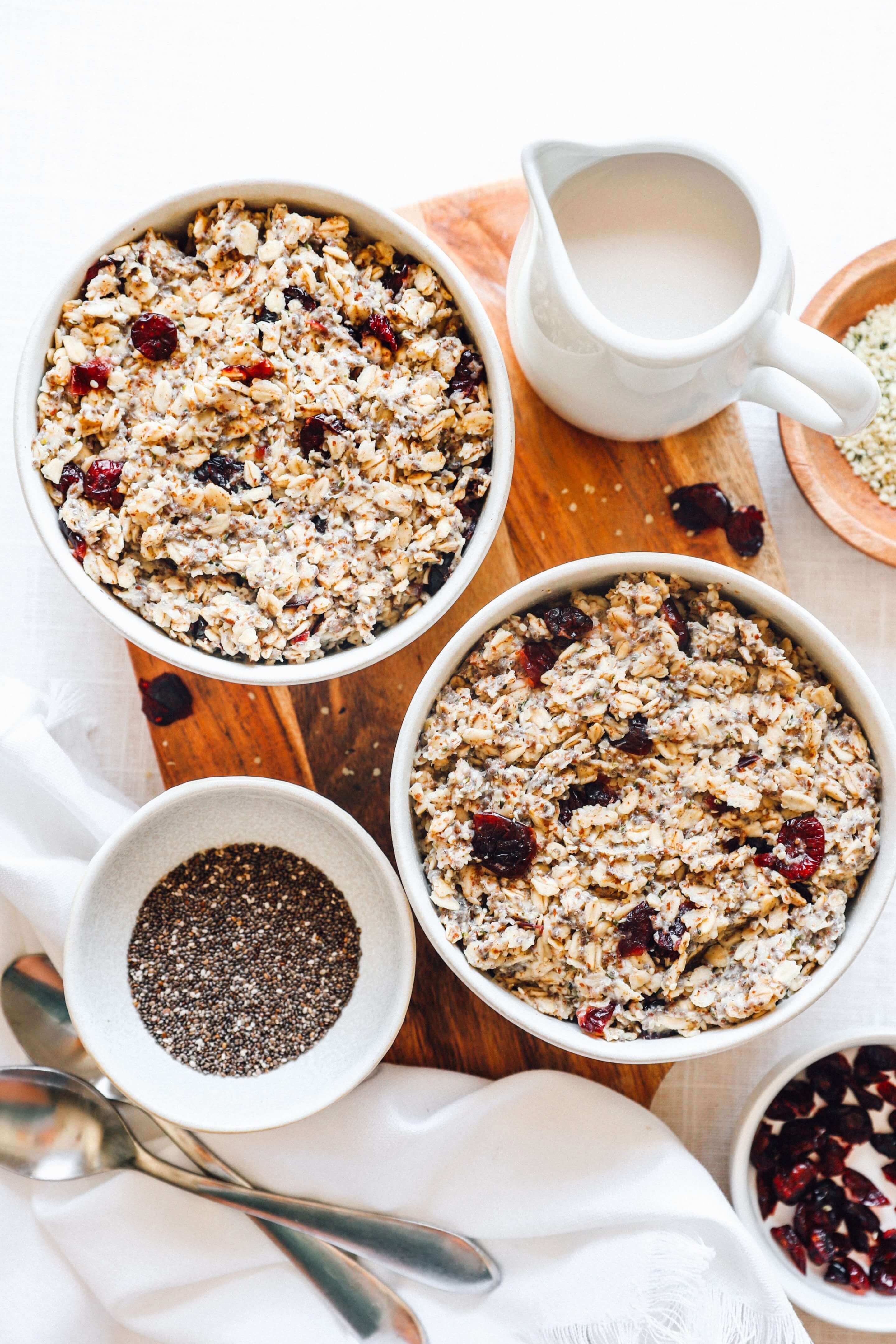 chia and hemp seeds in oats