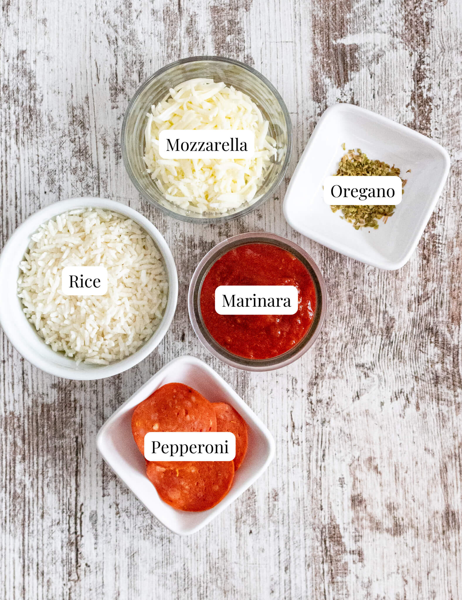 Ingredients to make pizza bowl with rice