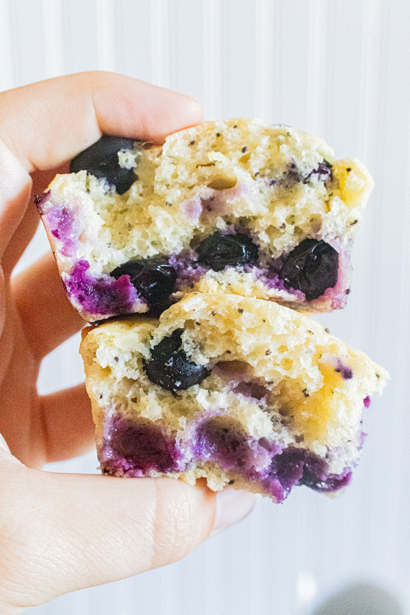 Inside view of lemon poppyseed blueberry muffin