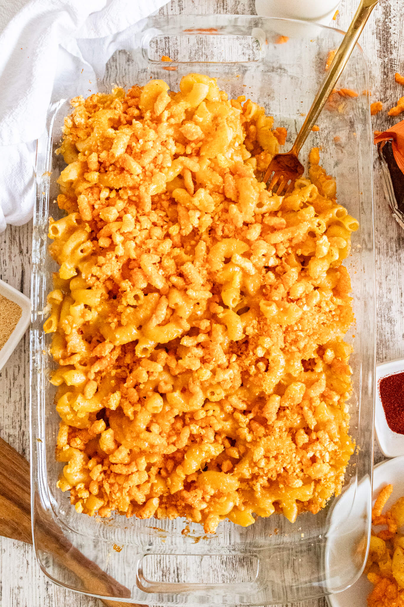 Cheeto Mac and Cheese in Baking Dish