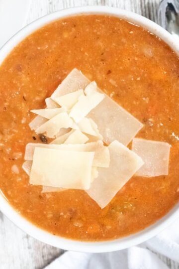 vegetarian navy bean soup with parmesan cheese