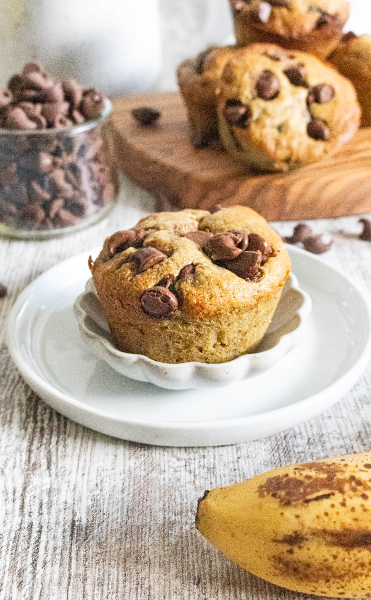 banana oat muffin on small dish