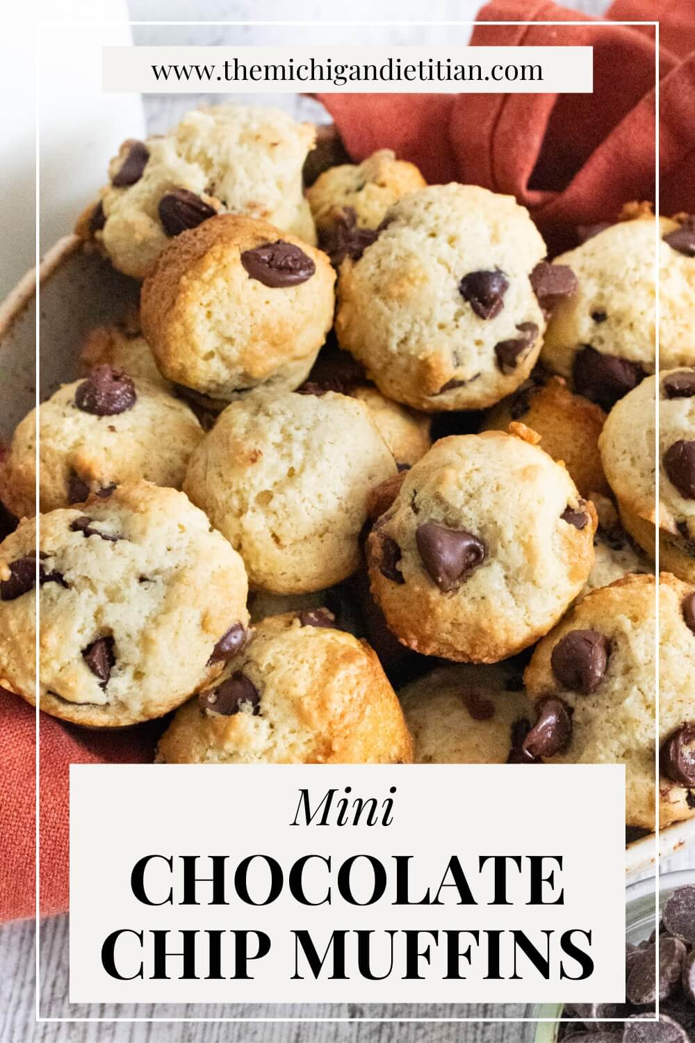 Mini chocolate chip muffins on a basket