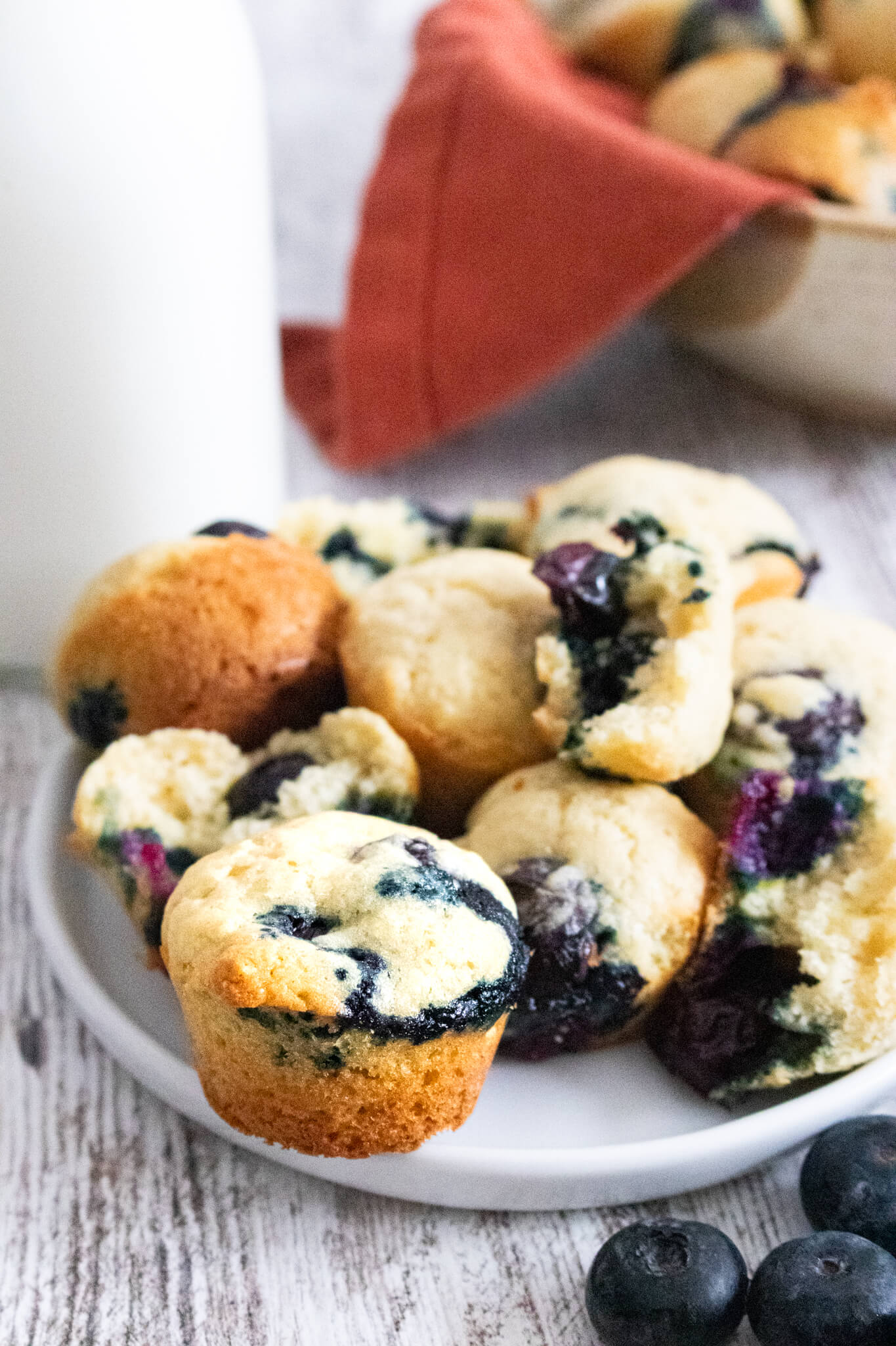Mini Blueberry Muffins on white plate 