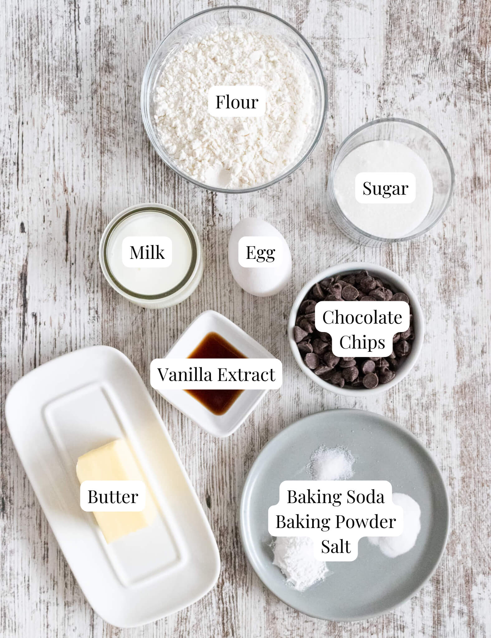 ingredients to make chocolate chip mini muffins