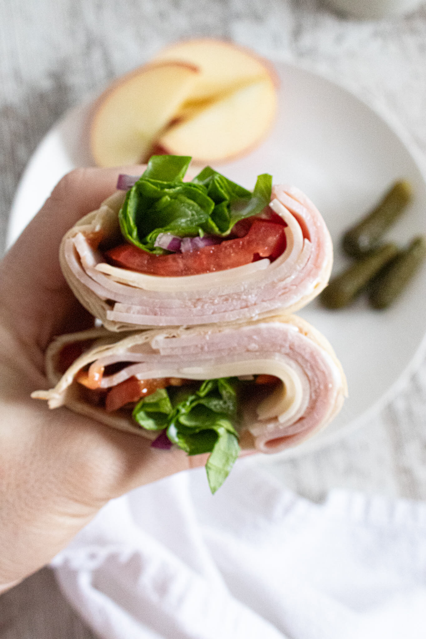 inside of ham and cheese wrap