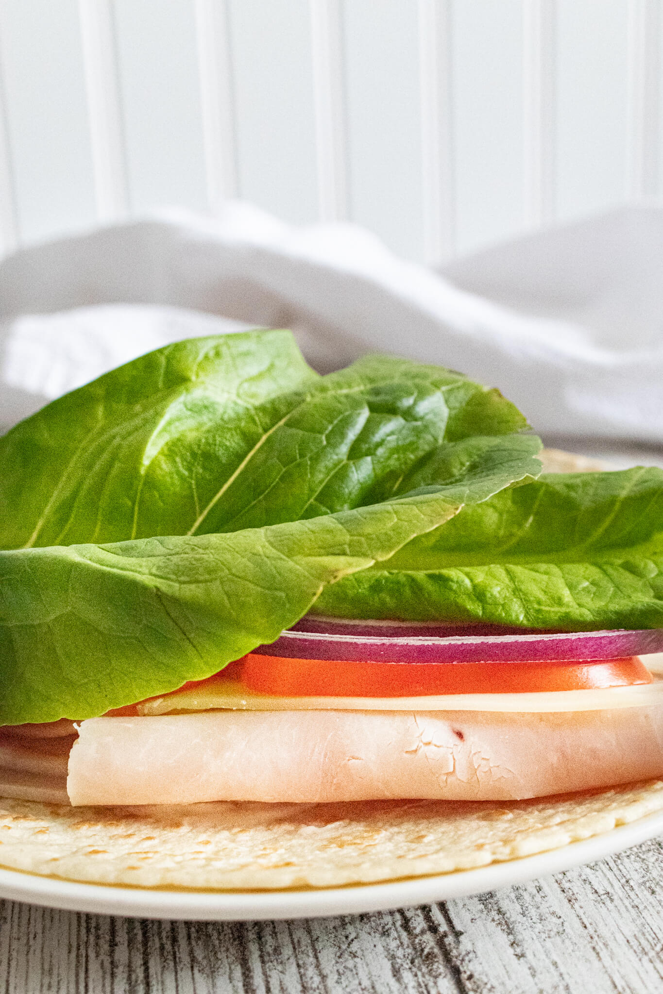 Inside of ham and cheese wrap