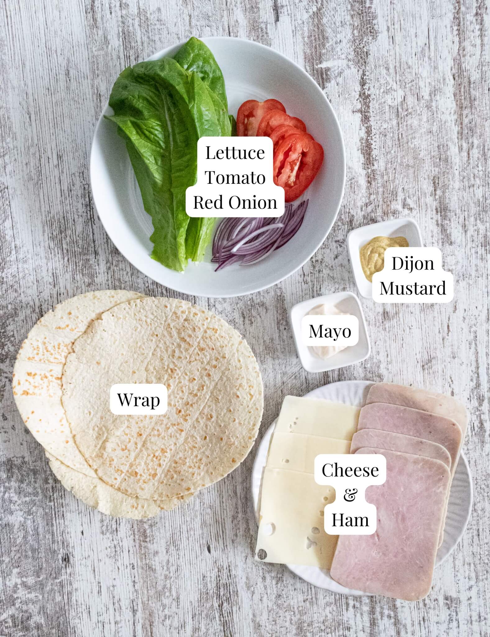 Ingredients to make ham and cheese wrap