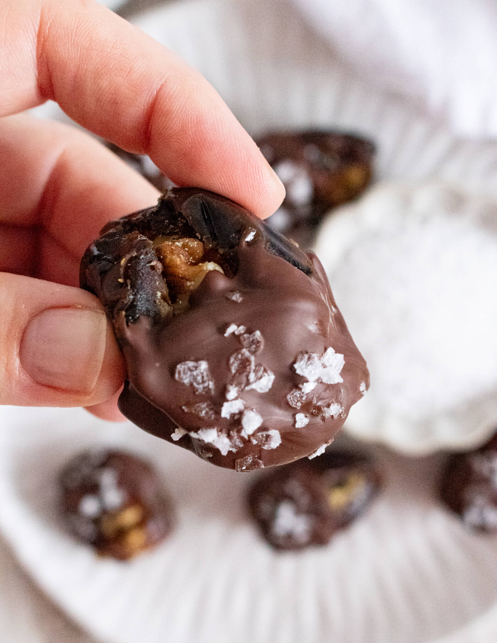 Close up of walnut stuffed dates
